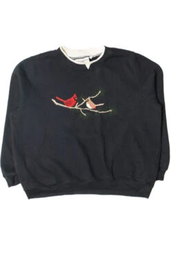 Vintage Embroidered Cardinal Pair Scene Sweatshirt
